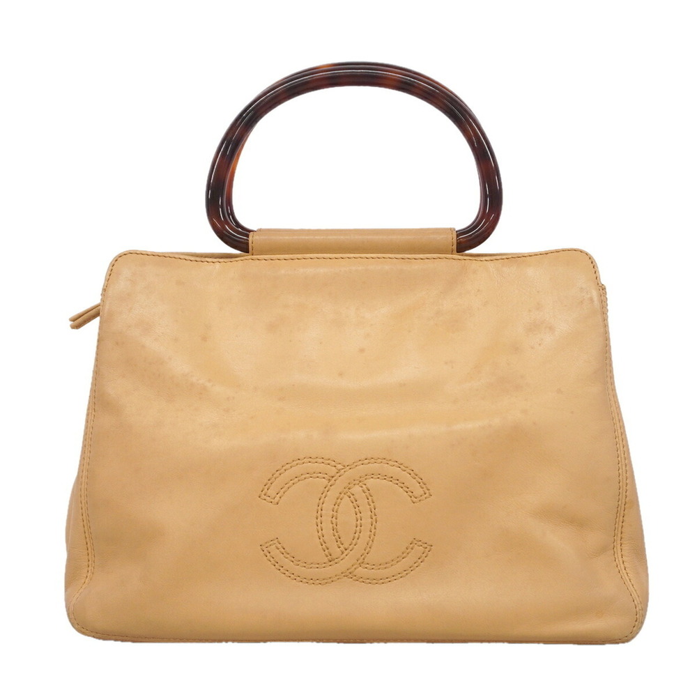 CHANEL Cream Lambskin Leather Bag